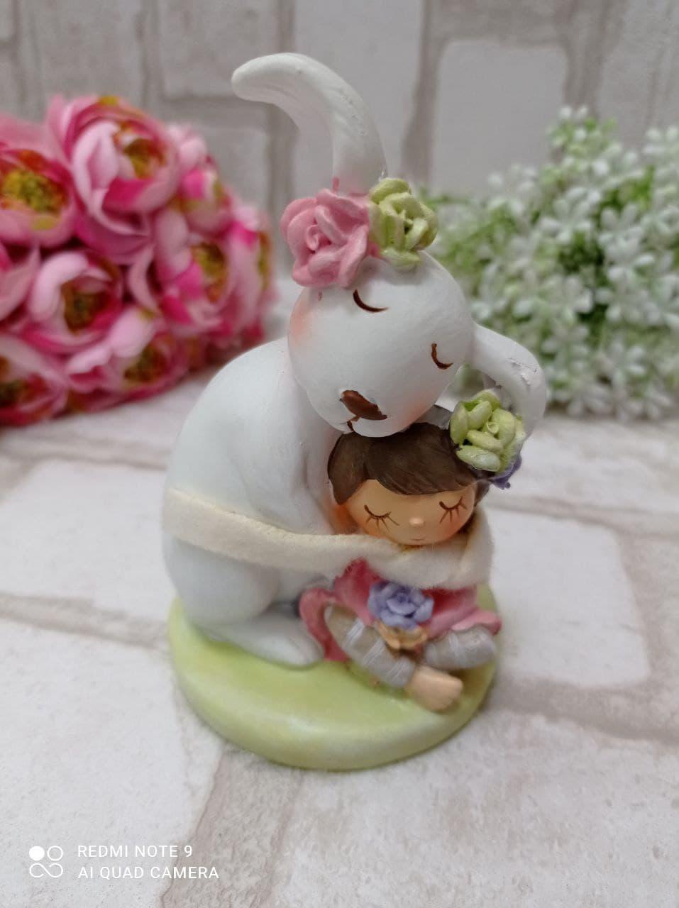 Статуетка із кераміки "Кролик з дівчинкою" h 11 см, фото 1