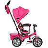 Триколісний велосипед коляска дитячий для дівчинки від 10 місяців з батьківською ручкою з козирком Рожевий Profi, фото 2