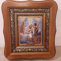 Икона Крещение Господне, лик 10х12 см, в светлом деревянном киоте