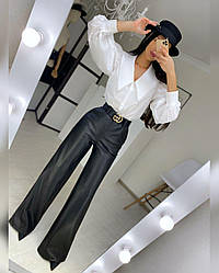 Брюки-палаццо Ovis жіночі трендові з екошкіри Bf162