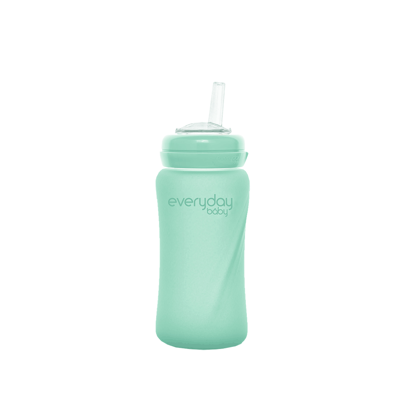 Скляна пляшка з трубочкою для пиття з силіконовим захистом Everyday Baby 240 мл, м'ятний колір, фото 1