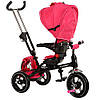 Рожевий триколісний велосипед коляска для дівчинки від 10 місяців з батьківською ручкою з козирком Profi, фото 2