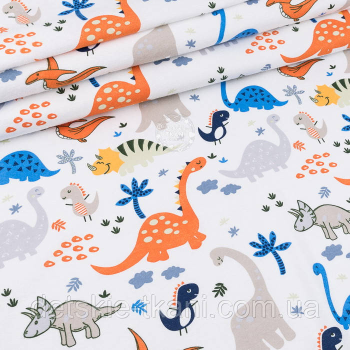 Фланель "Динозаври помаранчеві, сині та сірі", ширина 180 см, фото 1
