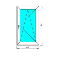 Пластикове вікно 800х1400, профіль Aluplast IDEAL 2000, фур-ра Axor, ст-т 4-16-4І (энергосберигающий 24мм)