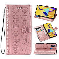 Чохол Embossed Cat and Dog для Samsung Galaxy M21 / M215 книжка шкіра PU Rose-Gold