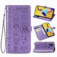 Чохол Embossed Cat and Dog для Samsung Galaxy M21 / M215 книжка шкіра PU Purple