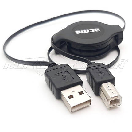 Кабель USB 2.0 AM-BM для принтера, чорний (рулетка), 1 м, фото 3