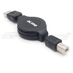 Кабель USB 2.0 AM-BM для принтера, чорний (рулетка), 1 м