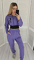 Спортивный трикотажный костюм ТРЕНД сезона -тройка с топом, фиолетового цвета/фиолетовый арт. 422