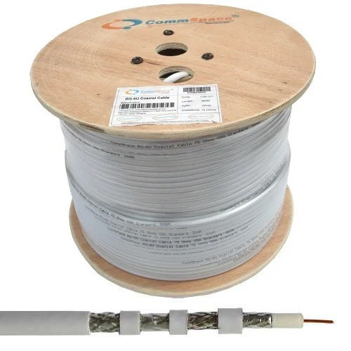 Кабель коаксіальний RG-6U (CS6-021) CommSpace, одножильний, CCS, 64%+48%, білий, 305м