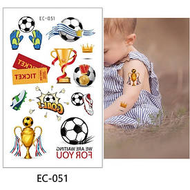 Флеш Тату, 12*8 См. Тимчасова. Перевідна. Дитячі. Набір, Футбол, М'Ячі, Футболісти, Футбол, Спорт, Ec-051