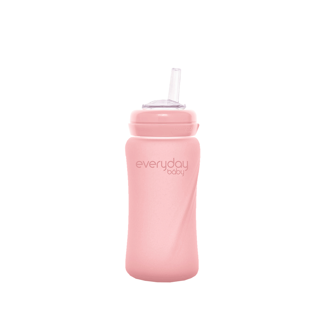 Скляна пляшка з трубочкою для пиття з силіконовим захистом Everyday Baby 240 мл Колір рожевий