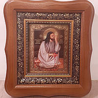 Икона Плач Иисуса Христа об абортах,  лик 10х12 см, в светлом деревянном киоте