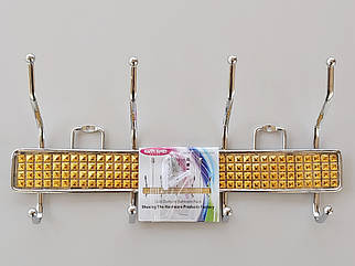 Довжина 33 см. Вішак ЗНТ4 настінна метал зі вставкою золотого кольору на 4 гачка