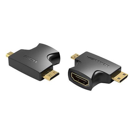 Адаптер 2 в 1 MicroHDMI-MiniHDMI-HDMI Vention (4K 30Hz MiniH) (1080p 60Hz MicroH) Black (AGFBO), фото 1