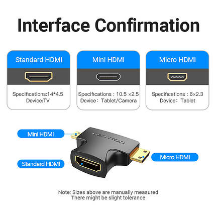 Адаптер 2 в 1 MicroHDMI-MiniHDMI-HDMI Vention (4K 30Hz MiniH) (1080p 60Hz MicroH) Black (AGFBO), фото 2