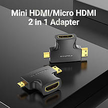 Адаптер 2 в 1 MicroHDMI-MiniHDMI-HDMI Vention (4K 30Hz MiniH) (1080p 60Hz MicroH) Black (AGFBO), фото 4