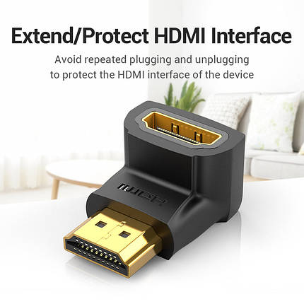 Адаптер HDMI-HDMI Vention F/M UP 90 4K 60Hz gold-plated Black (AIOBO), фото 2