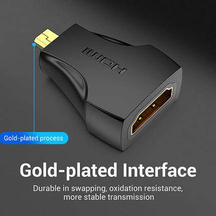 Адаптер HDMI-microHDMI Vention F/M 1080P 60Hz Upgraded gold-plated Black (AITBO), фото 2