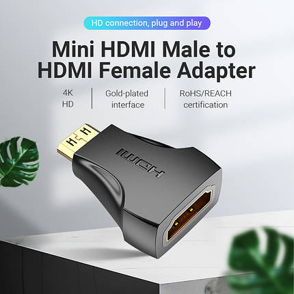 Адаптер HDMI-miniHDMI Vention 4K 30Hz 3D Visual Effects Upgraded gold-plated Black (AISBO), фото 3