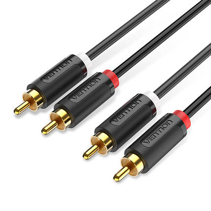 Кабель Audio 2RCA-2RCA Vention F/F 26К gold-plated 29 AWG 2m PVC Shell Black (BCMBH), фото 1