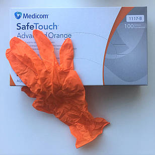 Рукавички щільні нітрилові без пудри Medicom SafeTouch Advanced Orange 5г. розмір XL 100 шт/уп помаранчеві