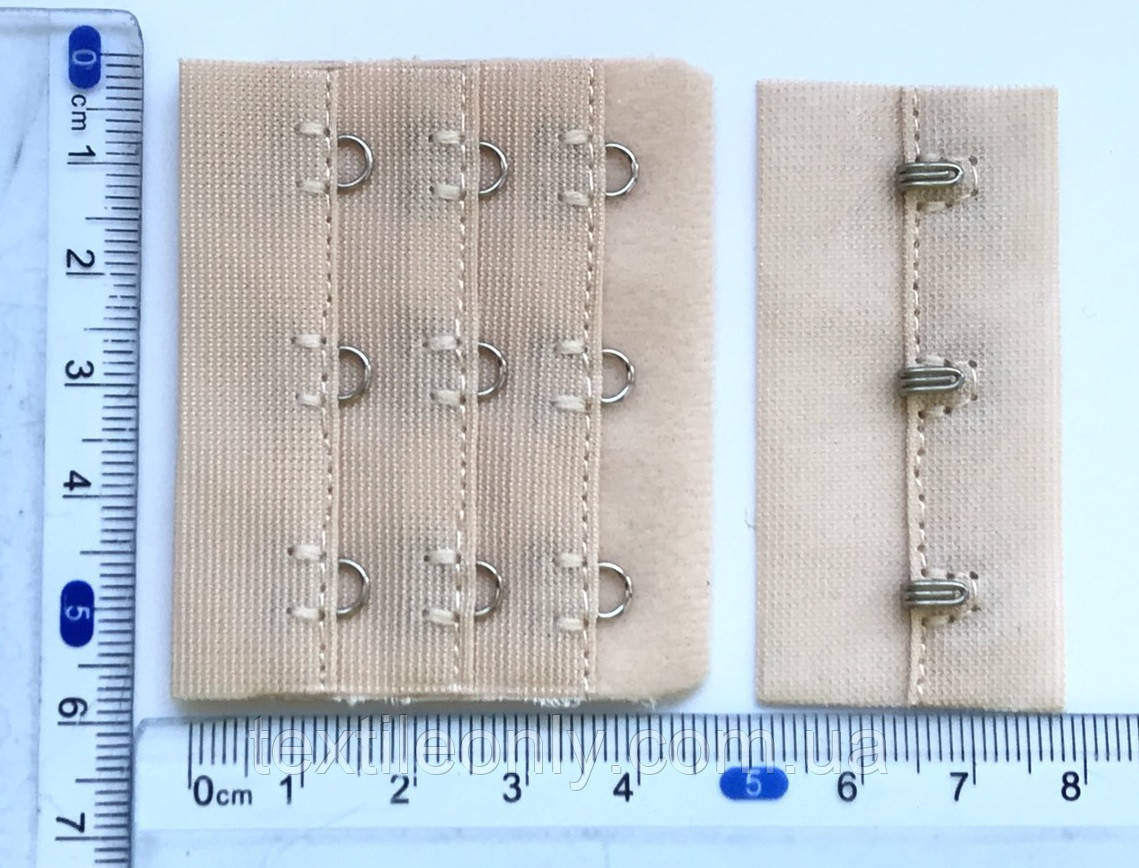 Застібка для бюстгальтера на 3 гачки 3 ряди петель колір бежевий 57х45 мм