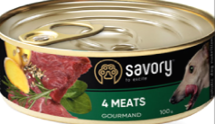 Консерви для собак Savory Gourmand  4 Meats (Саворі 4 м'яса) 100г.