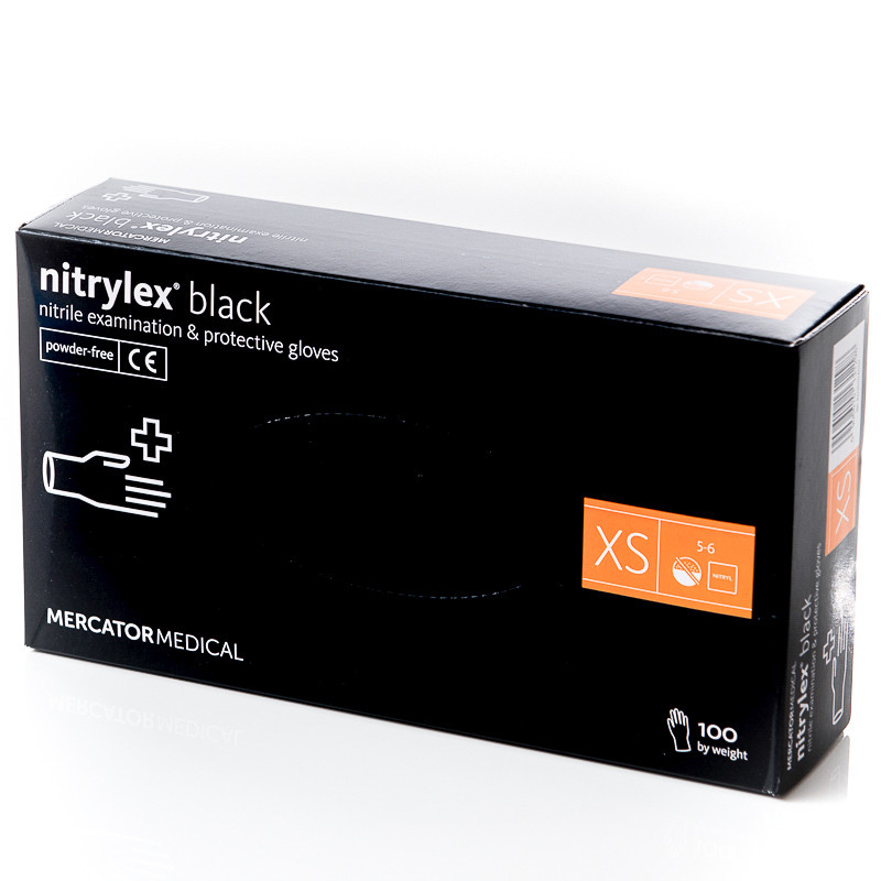 Рукавички нітрилові, текстуровані, неопудрені, Чорні (100 шт/уп) Nitrylex PF Black XS