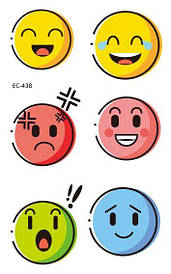 Флеш Тату, 12*8 См. Тимчасова. Перевідна. Дитячі. Набір, Милі, Смайлики, Емоджі, Ec-438 (S)