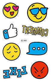 Флеш Тату, 12*8 См. Тимчасова. Перевідна. Дитячі. Набір, Милі, Смайлики, Емоджі, Ec-441 (S)