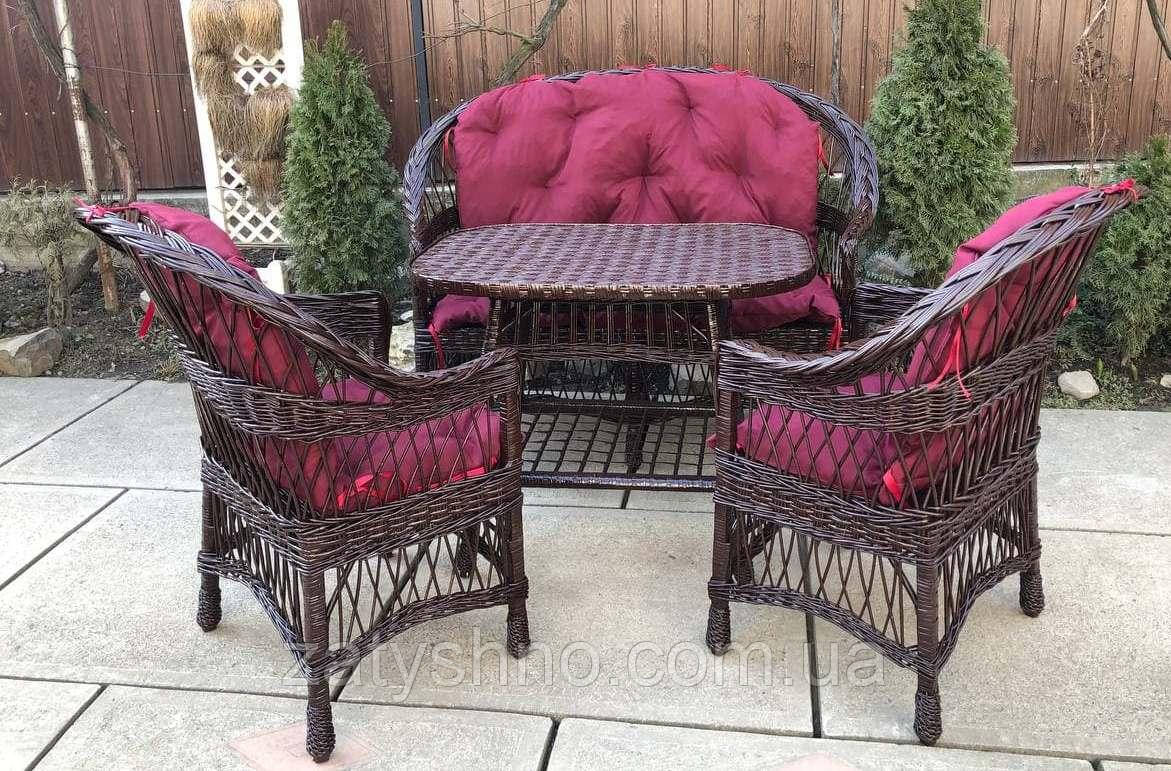 Мебель плетеная шоколадная с розовыми накидками на кресла - фото 3 - id-p1373405996