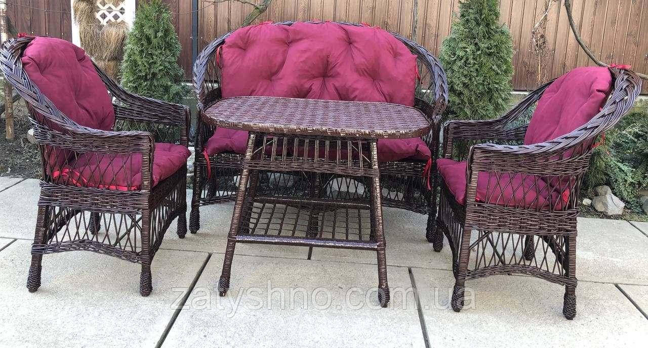 Мебель плетеная шоколадная с розовыми накидками на кресла - фото 2 - id-p1373405996