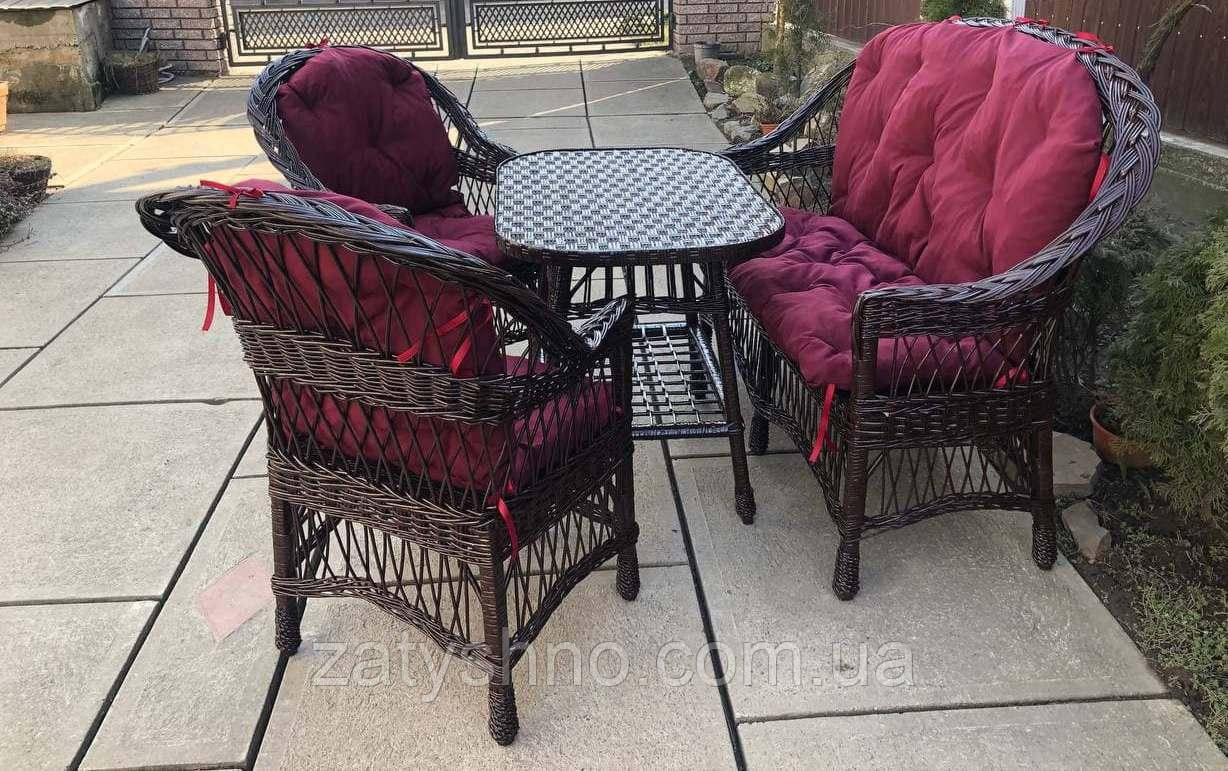 Мебель плетеная шоколадная с розовыми накидками на кресла - фото 4 - id-p1373405996