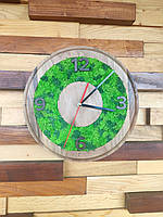 Часы с стабилизированным мохом, настенный деревянный (орех)- 30 см диаметр тихий ход