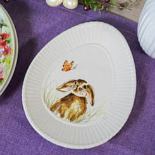 Керамічна тарілка "Казковий кролик і метелик" 21х16,5 см см великодня колекція