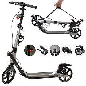 Самокат двоколісний для дорослих і дітей SR 2-015-3-G з дисковим гальмом і ременем для перенесення, сірий