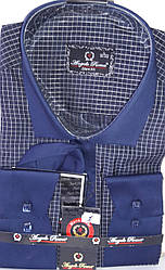 Сорочка чоловіча Angelo Roma vd-0001 синя приталені комбінована в клітку Туреччина XL