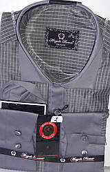 Сорочка чоловіча Angelo Roma vd-0002 сіра приталені в клітку з довгим рукавом Туреччина XL