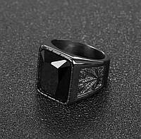 Мужское чёрное кольцо - перстень из нержавеющей стали 316L (чёрный циркон)