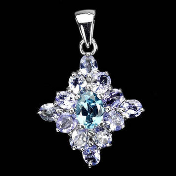 Кулон натуральний природний Танзаніт (Танзанія) і Топаз (SWISS BLUE). Срібло 925, у білому золоті.