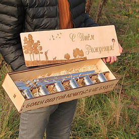 Набір шампурів 8шт залізні ручки і чарочки 6шт з гравіюванням в коробці