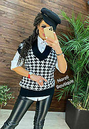 Жіночий в'язаний жилет в принт гусяча лапка (р. 42-46) 901463