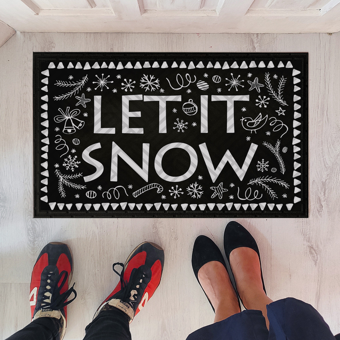 Придверний килимок з принтом Let it snow | гумовий придверний коврик з принтом та надписом, 45*75 см