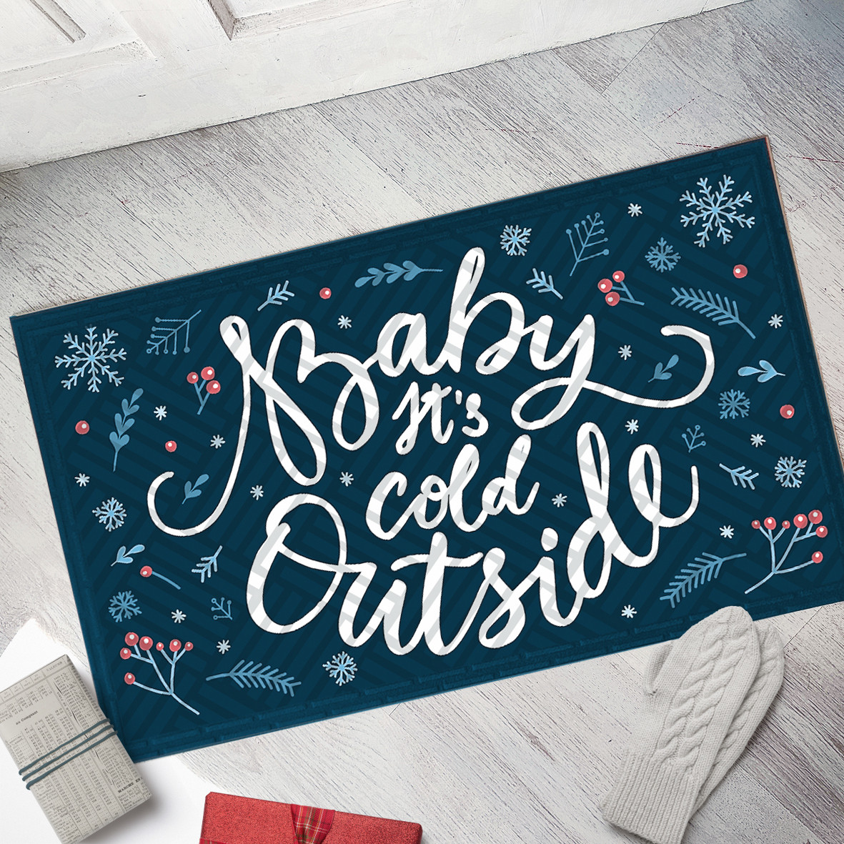 Придверний килимок з принтом Baby, it's cold outside | гумовий придверний коврик з принтом та надписом, 45*75 см