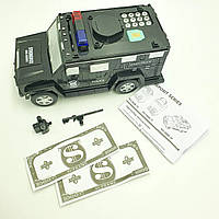 Электронная копилка сейф с кодовым замком и отпечатком пальца Машинка Hummer 6688-19 Серый