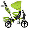 Велосипед коляска дитячий триколісний прогулянковий з ручкою з козирком з кошиком від 1.5 року Зелений, фото 3