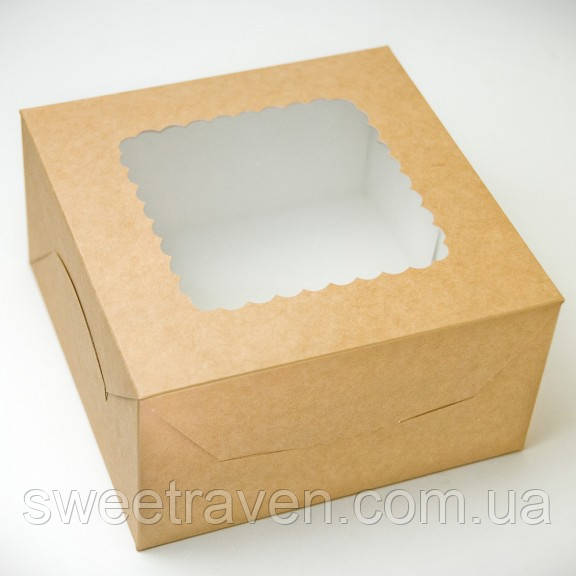 Коробка для торта "Крафт" з віконцем 17*17*9 см