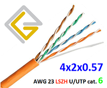 Кабель мережевий U/UTP-cat.6 без екрана AWG23 LSZH негорючий 4х2х057 для внутрішньої прокладки