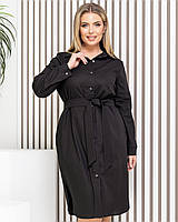 Сукня-сорочка з натурального льону довге, класик чорне БАТАЛ арт.М350